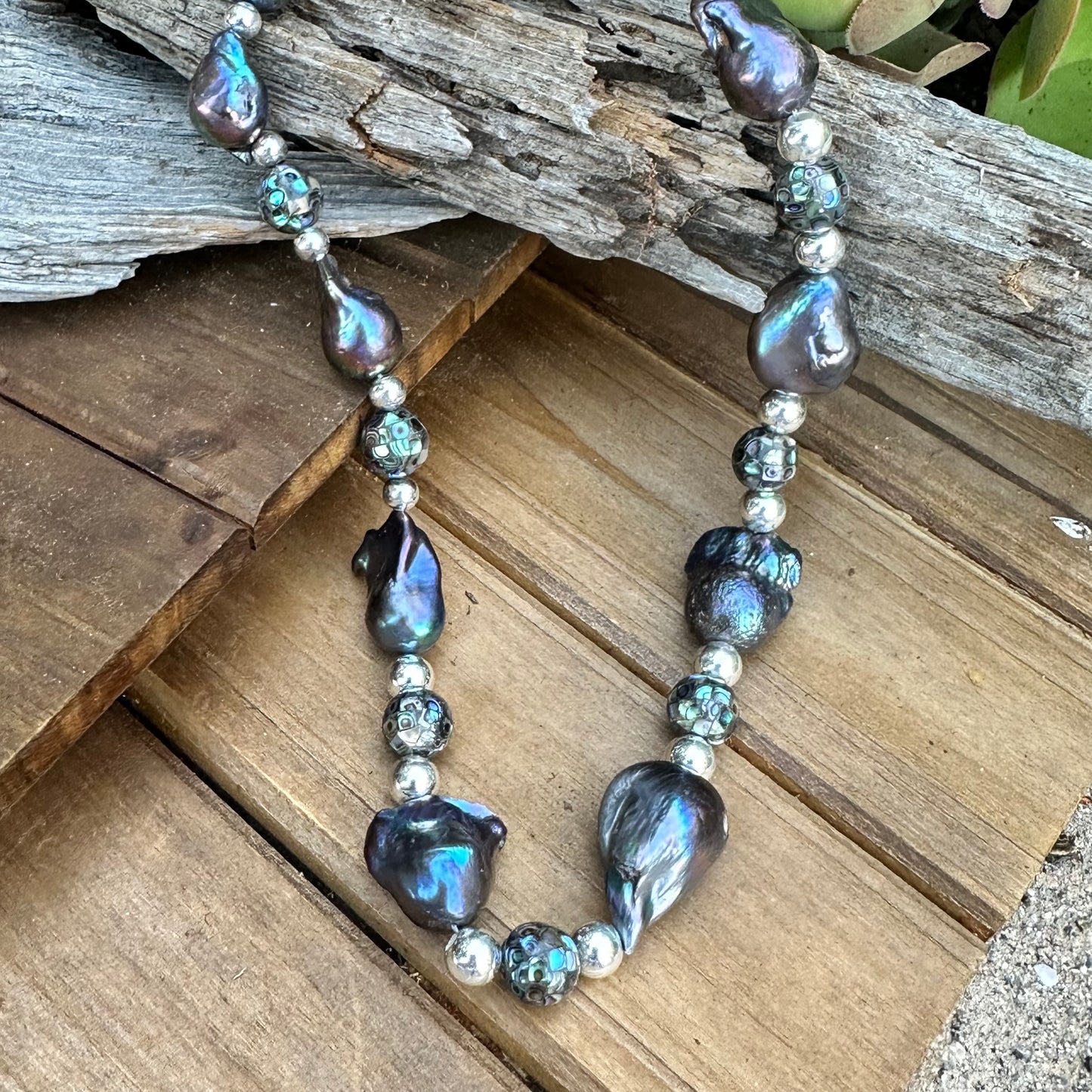 N0566   Baroque Pearls Abalone Necklace (24”-26”)
