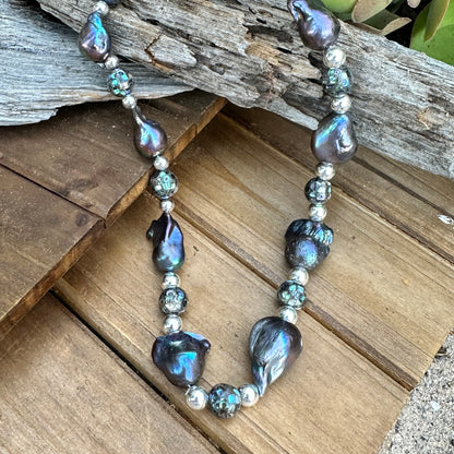 N0566   Baroque Pearls Abalone Necklace (24”-26”)
