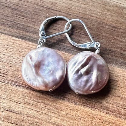 Natural Pinkish Pearl Earrings (1.4”)