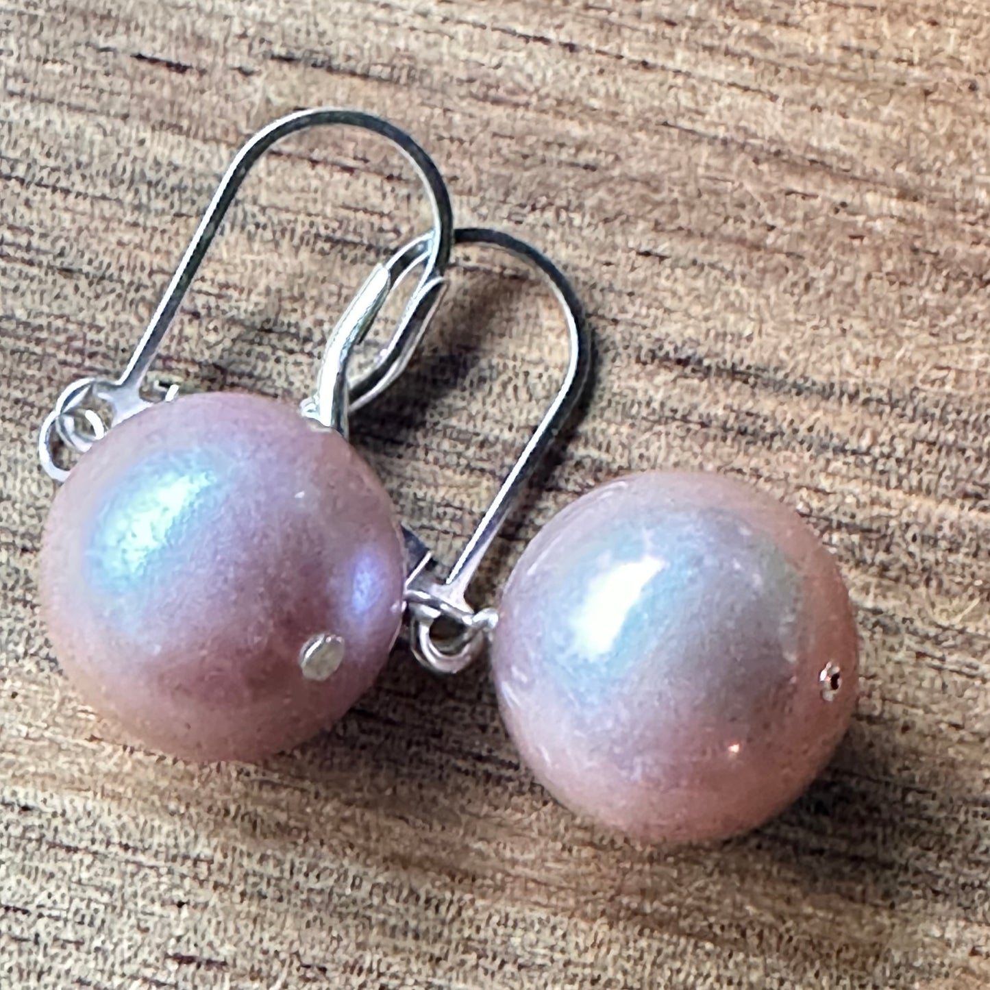 Natural Pinkish Pearl Earrings (1.2”)