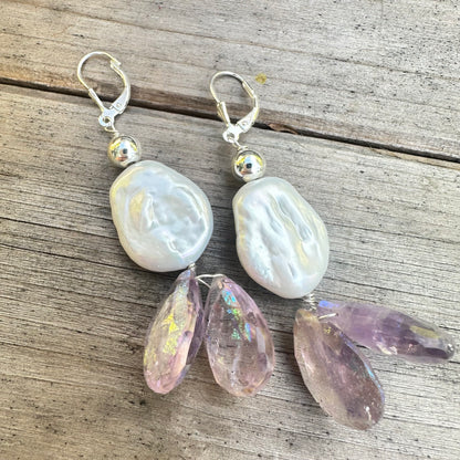 Amethyst Baroque Pearl Earrings