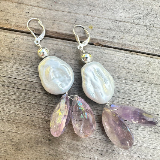 Amethyst Baroque Pearl Earrings