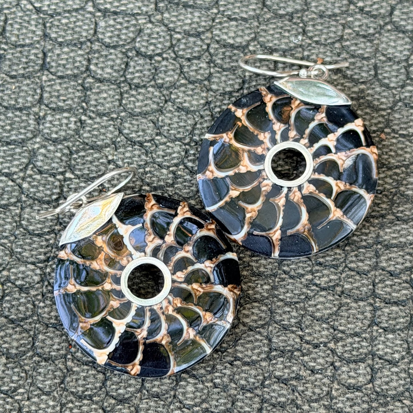 Sale -  1.2" Nautilus Mother of Pearl Shell Sterling Silver Earrings