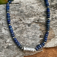 Load image into Gallery viewer, N0902  Barrel Navajo Pearls Lapis Statement Necklace 18”-20”
