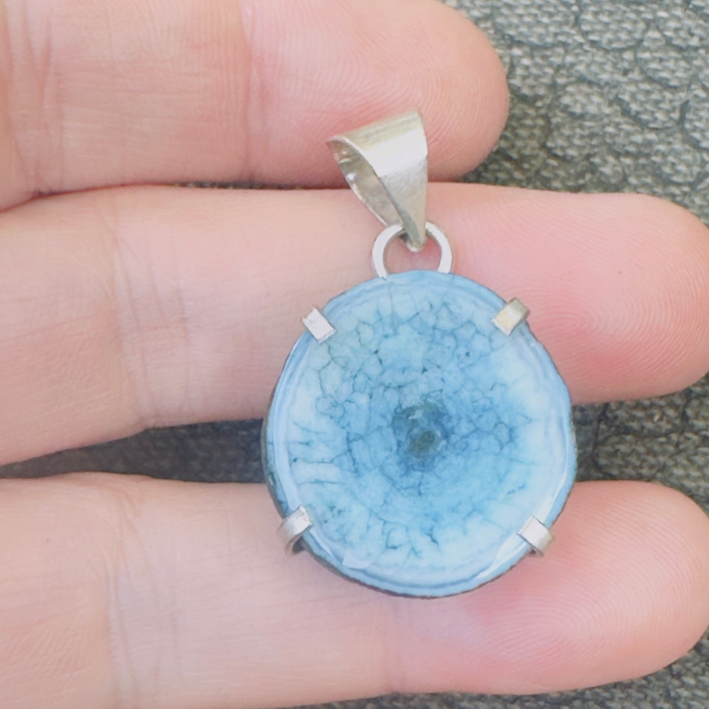 Sale -  1.2"  Dragon Vein Agate Sterling Silver Pendant Necklace (18")