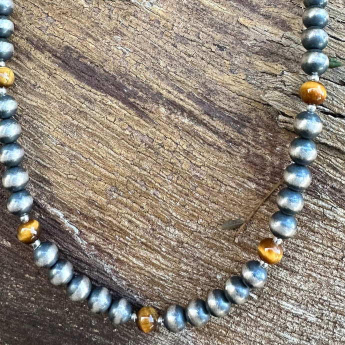 N0683  Navajo Pearls Tiger Eye  Necklace (18”-20”)