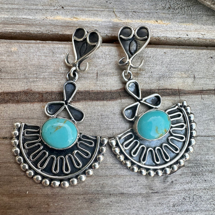 E0682   2” Statement Turquoise Sterling Silver Earrings