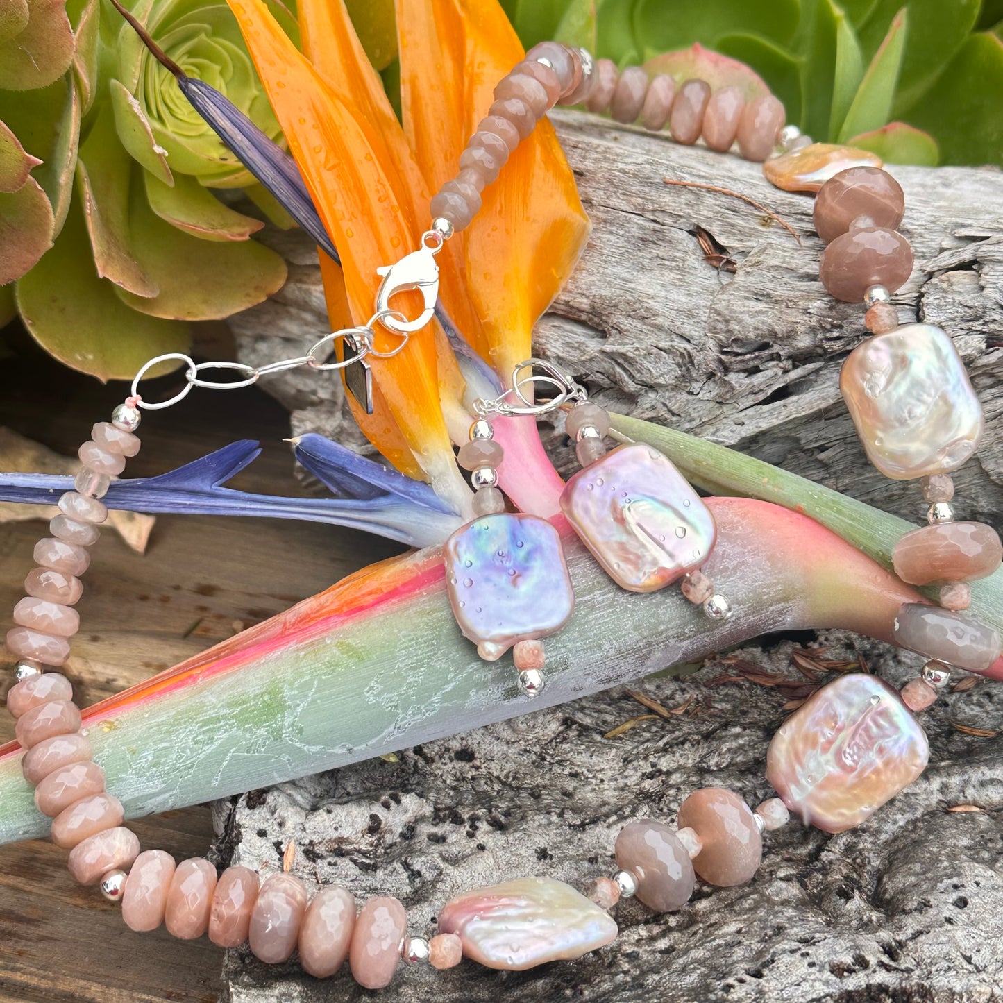 Sunstone Cultured Pearl Necklace (18”-20”)