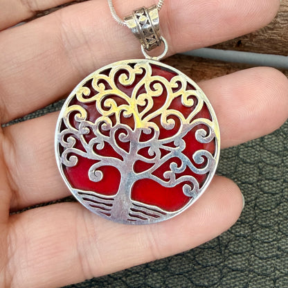 Sale - 1.6" Coral  Sterling Silver Pendant on 18" Sterling Silver Chain (Reversible)