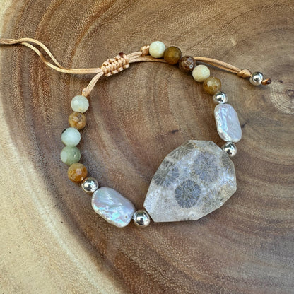 Fossilized Coral Pearl BOHO Bracelet