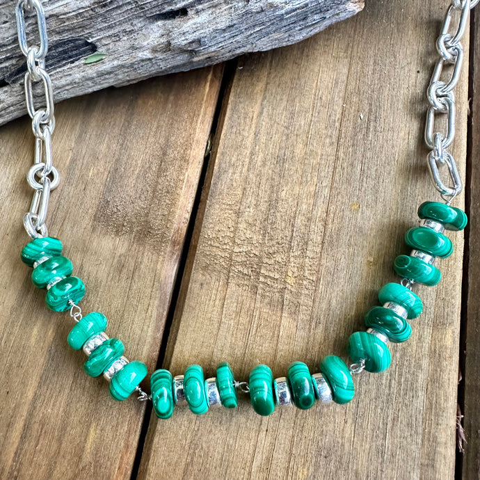 N0867  Malachite Sterling Necklace (18”-20”)