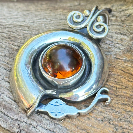 Taxco Baltic Amber Pendant 2.2” Necklace (18")