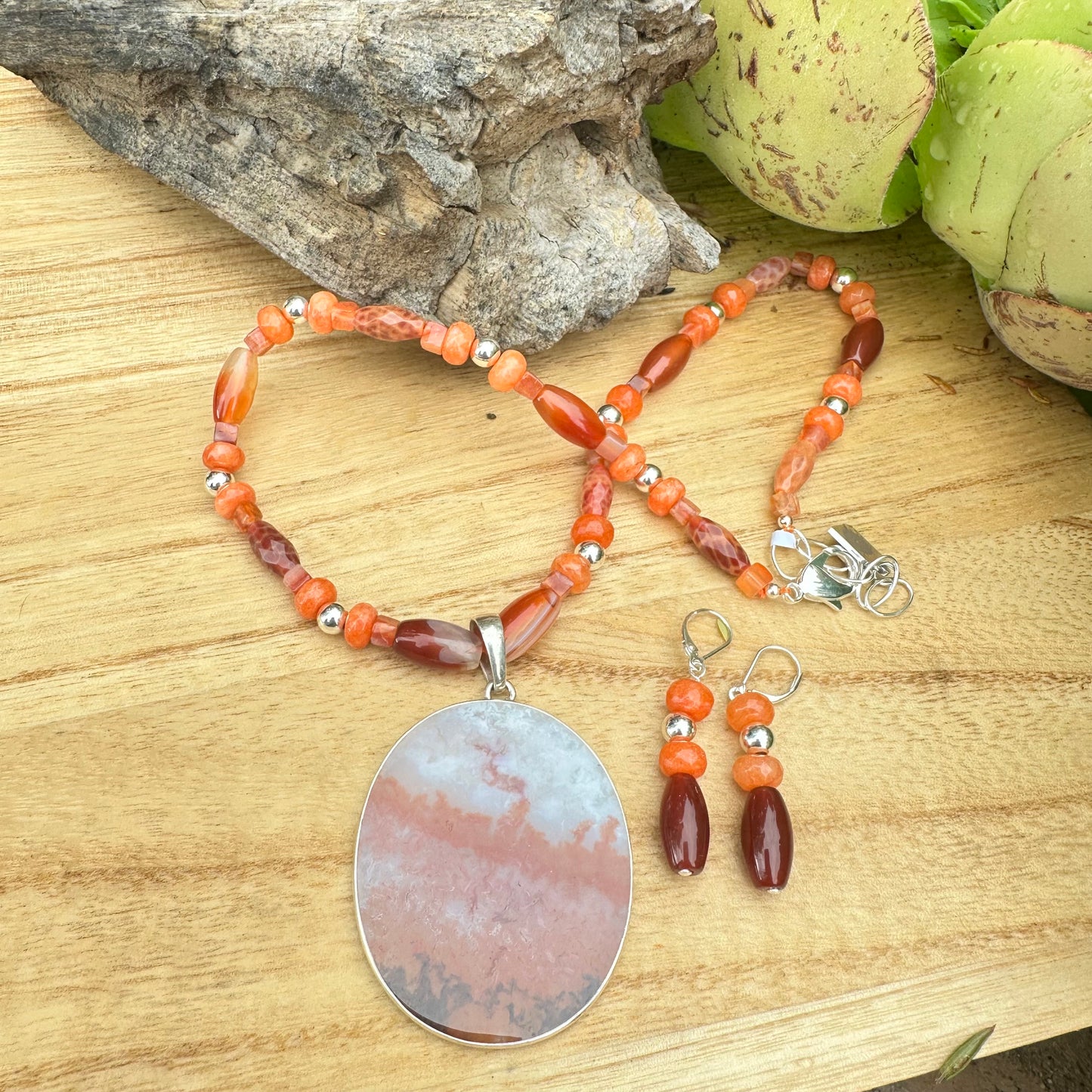 Carnelian Dendritic Agate Pendant Necklace