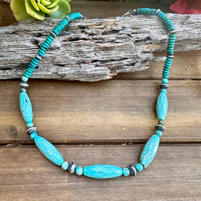 N0819   Navajo Pearl Turquoise Oxidized Necklace (18”-20”)