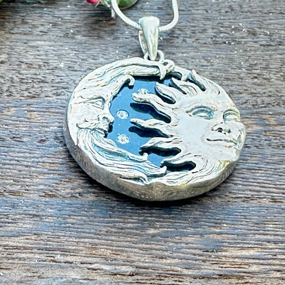 Sterling Silver Sun and Moon Pendant 18” Sterling Silver Chain