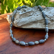 Load image into Gallery viewer, Gray Jasper Sterling Necklace with Earrings (18-20&quot;)
