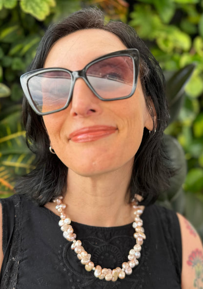 Natural Peachy Pearl Statement Necklace (17”-19”)