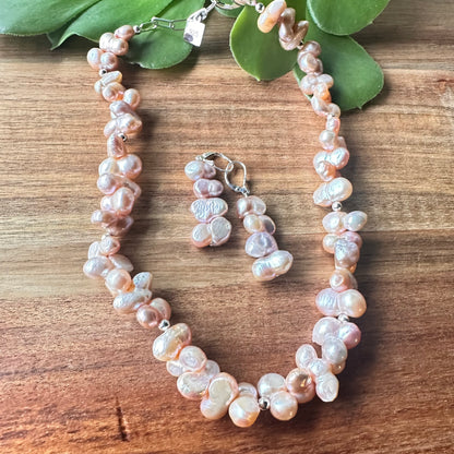 Natural Peachy Pearl Statement Necklace (17”-19”)