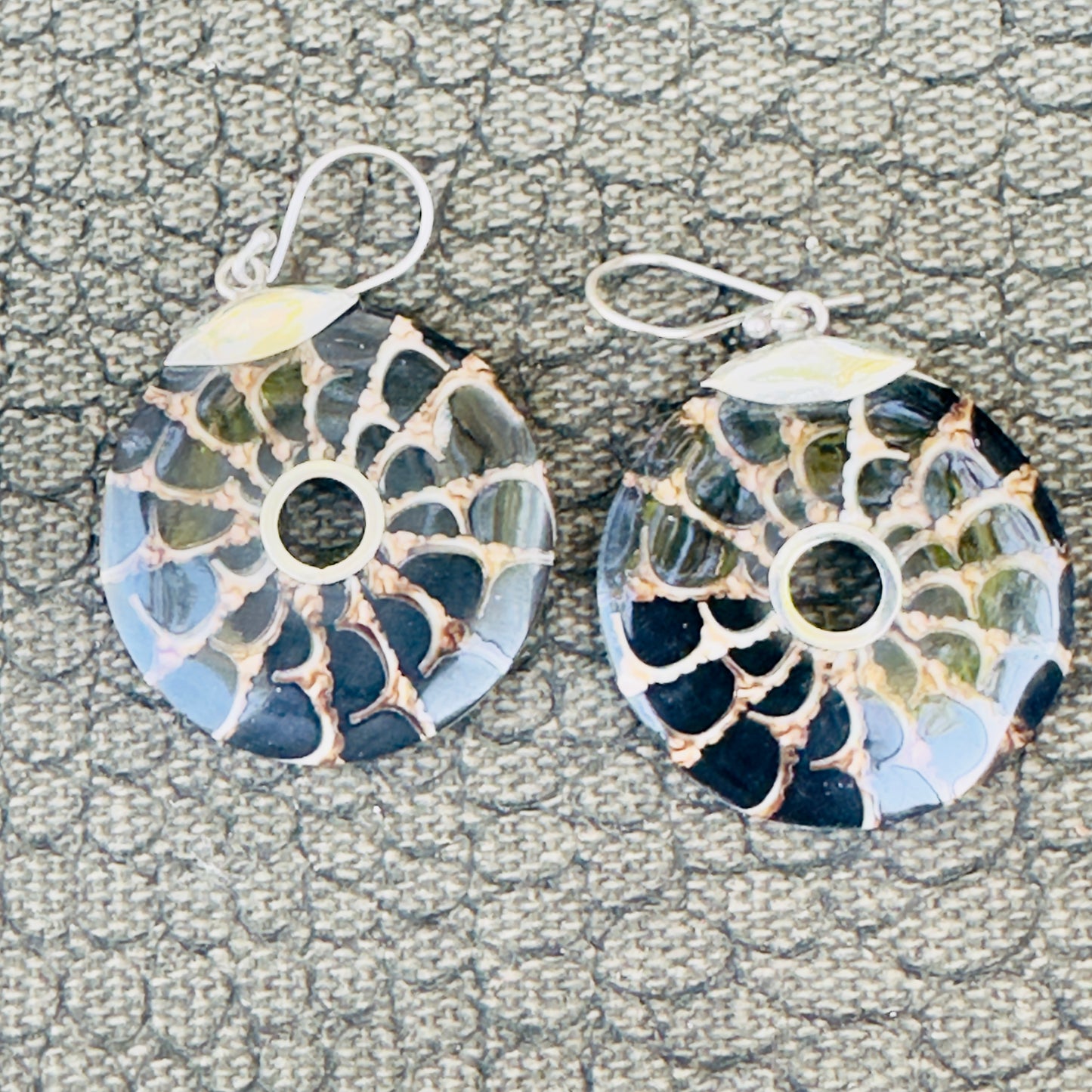 Sale -  1.2" Nautilus Mother of Pearl Shell Sterling Silver Earrings