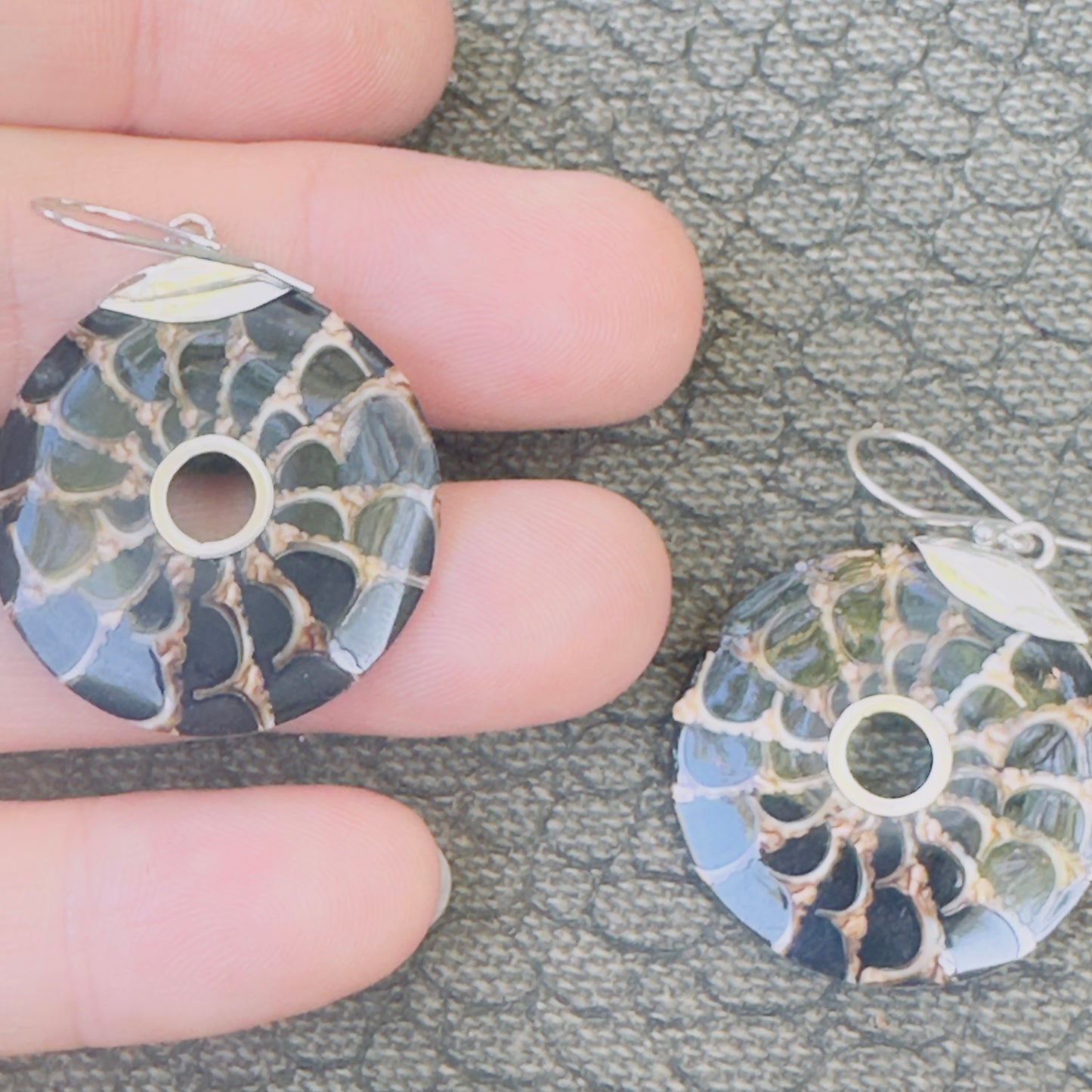 Sale -  1.2" Nautilus Mother of Pearl Shell Sterling Silver Earrings