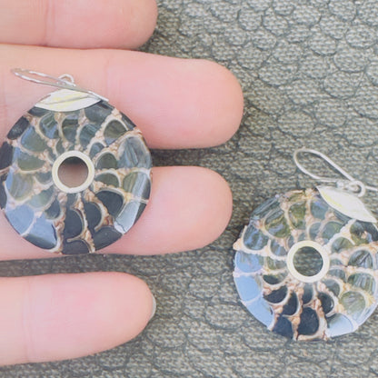 Sale -  1.2" Nautilus Mother of Pearl Shell Sterling Silver Earrings