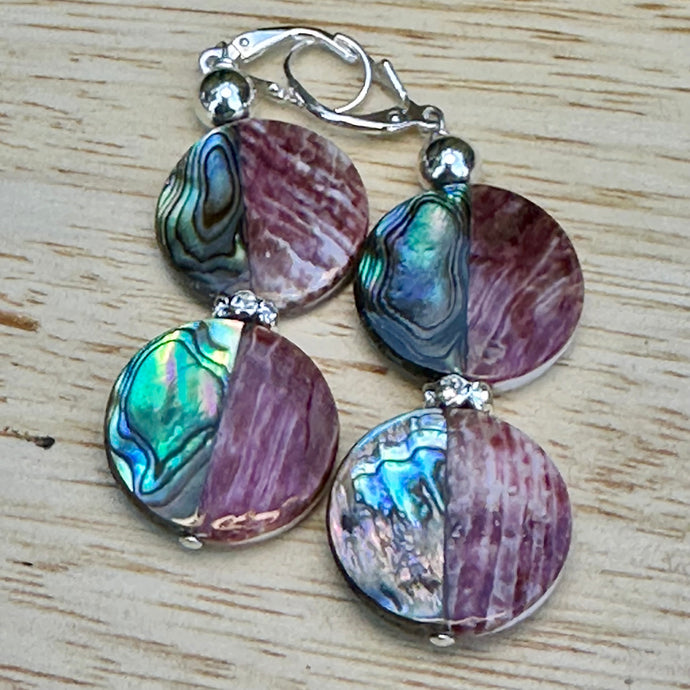 Double Abalone Sterling Earrings 2.4”