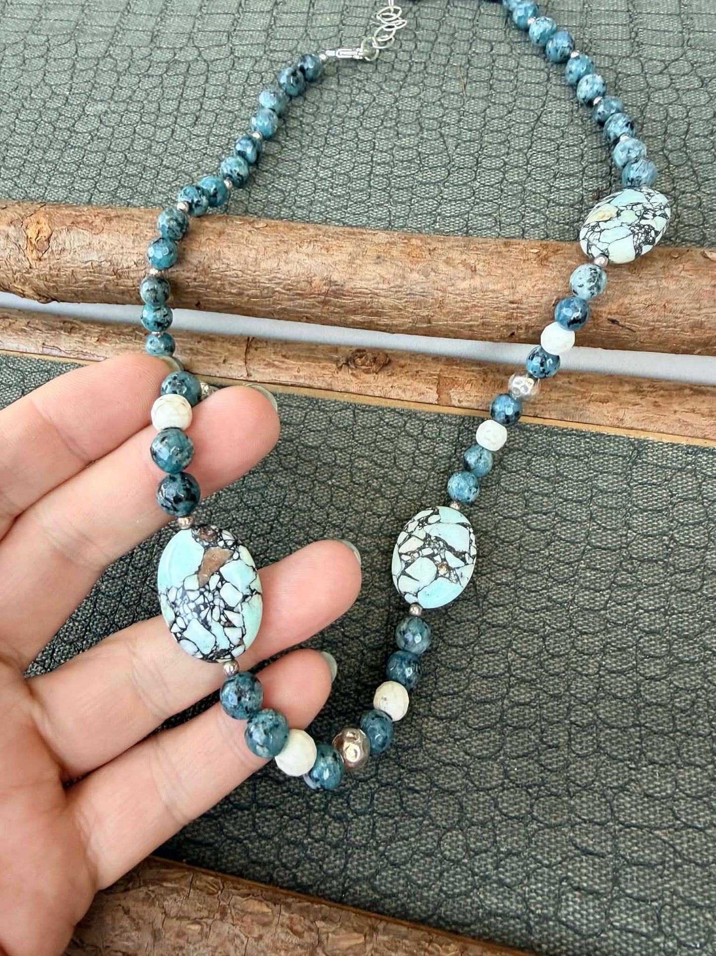 Sale - 22”-24” Agate Sterling Silver Necklace