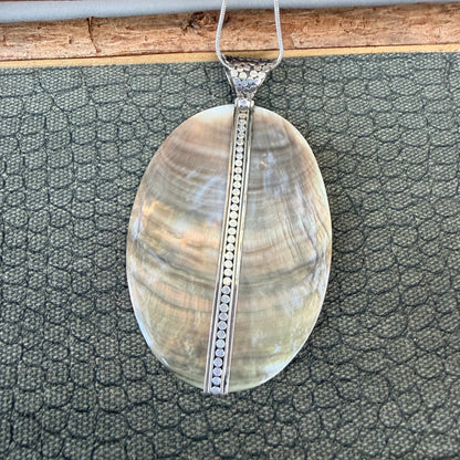 Sale - 4"  Abalone Pearl Sterling Silver Pendant on 18" Sterling Silver Chain