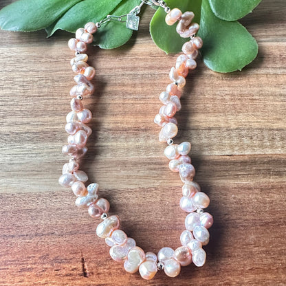 Natural Peachy Pearl Statement Necklace (17”-19”)