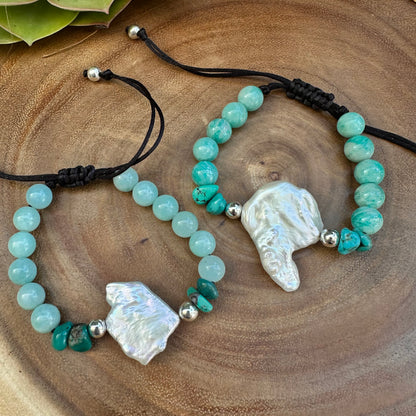 Turquoise Chalcedony Baroque Pearl BOHO Bracelet