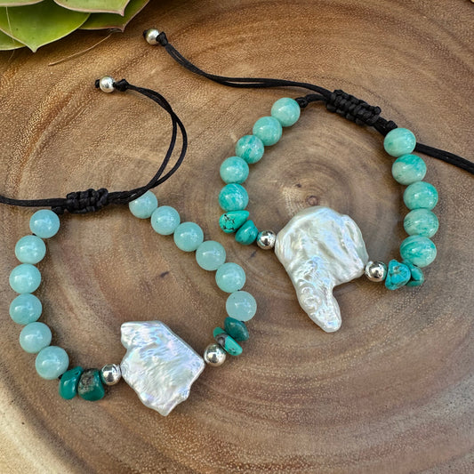 Turquoise Chalcedony Baroque Pearl BOHO Bracelet
