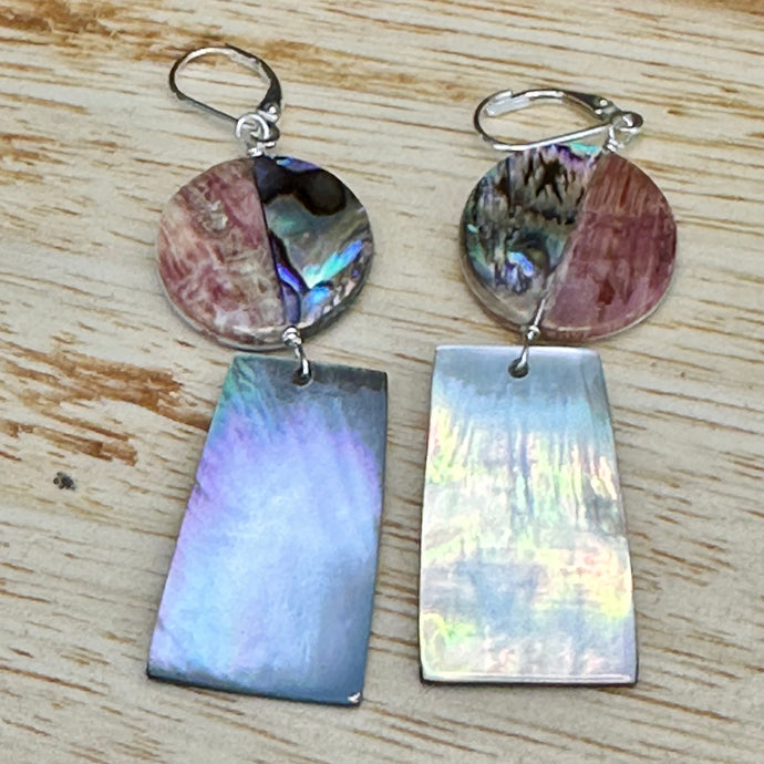 Double Abalone Sterling Earrings 2.7”