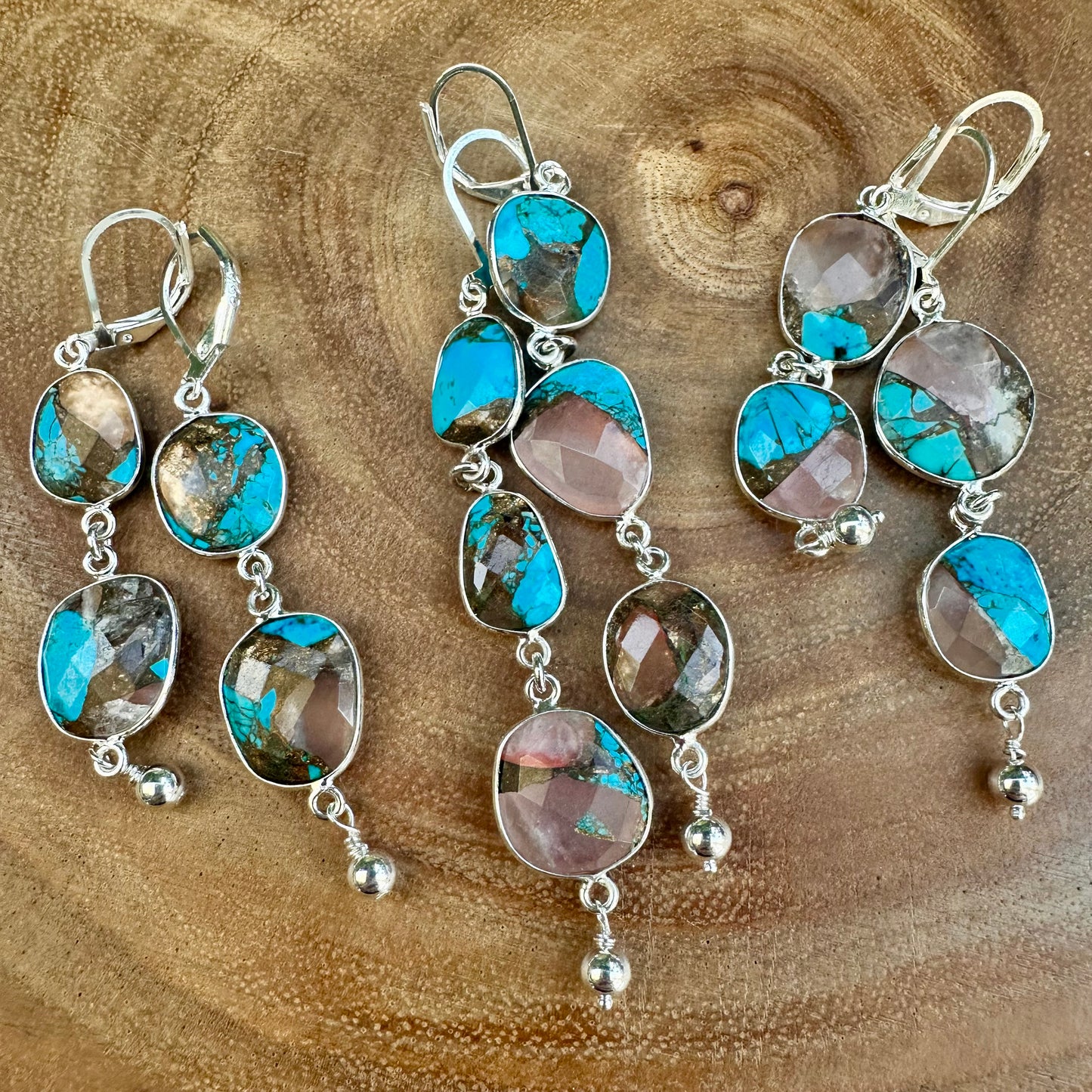 Mohave Rose Quartz Copper Turquoise Drop Earrings (2.5”)