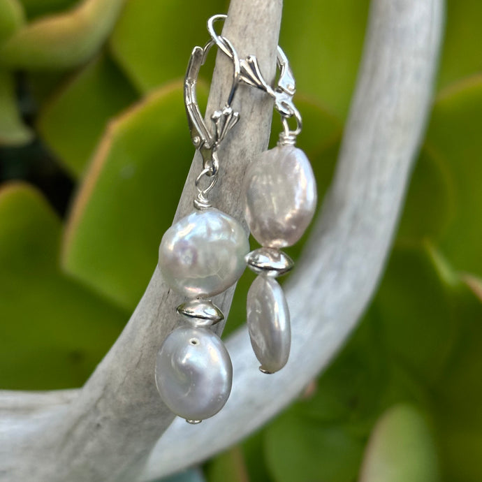 Double Cultured Pearl Earrings 1.9”